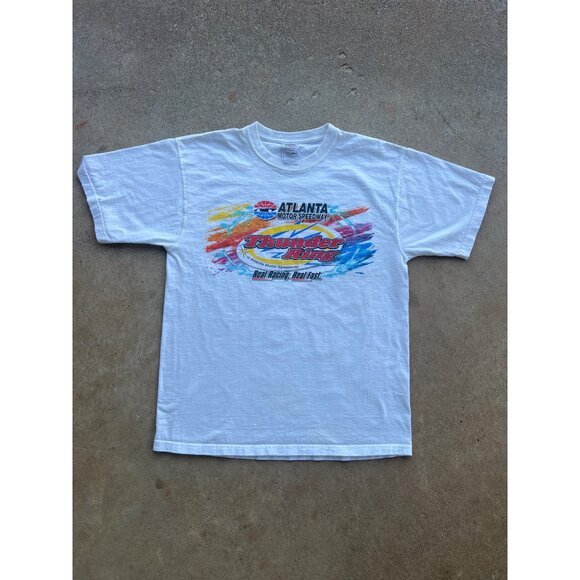 Vintage NASCAR Atlanta Motor Speedway Thunder Ring White T-Shirt L C4 - Picture 1 of 7